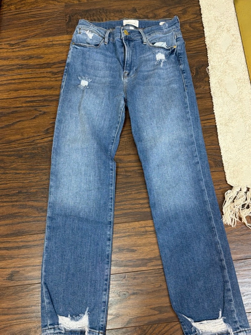 Frame Denim Distressed  Le High Straight Jeans - Light Blue Wash